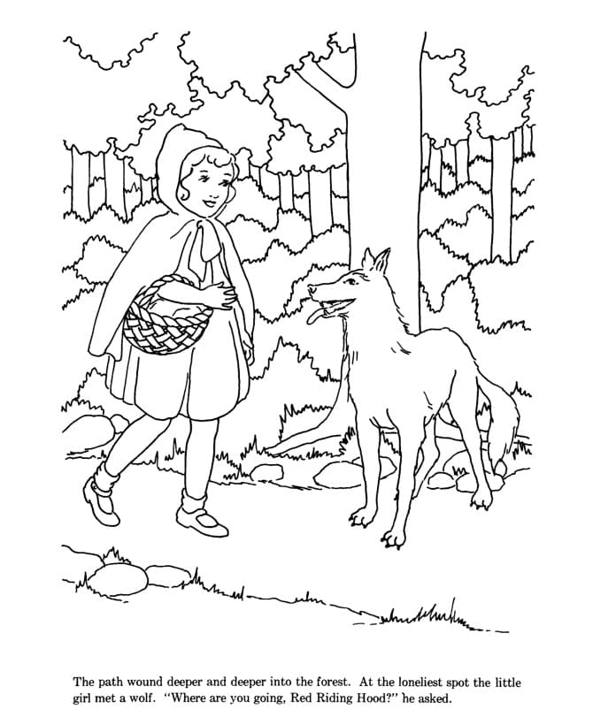 Nursery rhyme little red riding hood coloring page