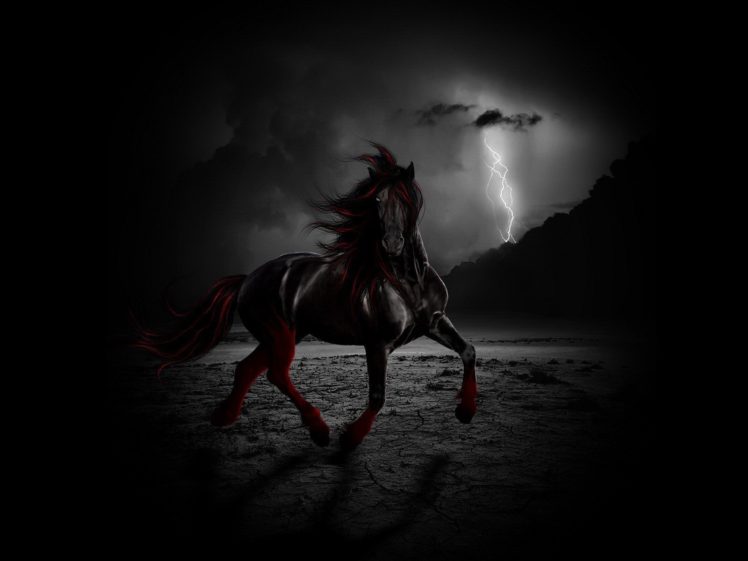 Black and red horse thunderstorm lightning wallpapers hd desktop and mobile backgrounds