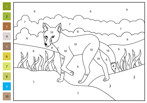 Jackal color by number free printable coloring pages