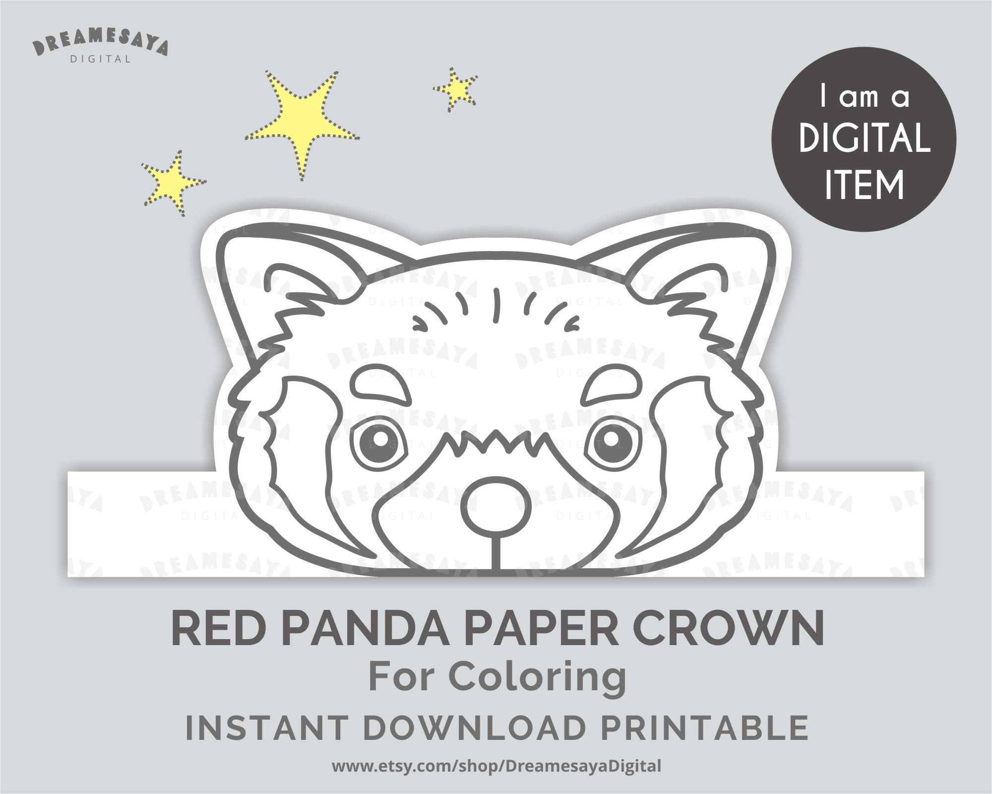 Red panda coloring paper crown printable cute animal face to color and wear downloadable files for fun party favor