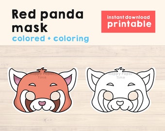 Red panda mask costume animal mask printable party favor asian jungle party printable mask kids party favor printable instant download