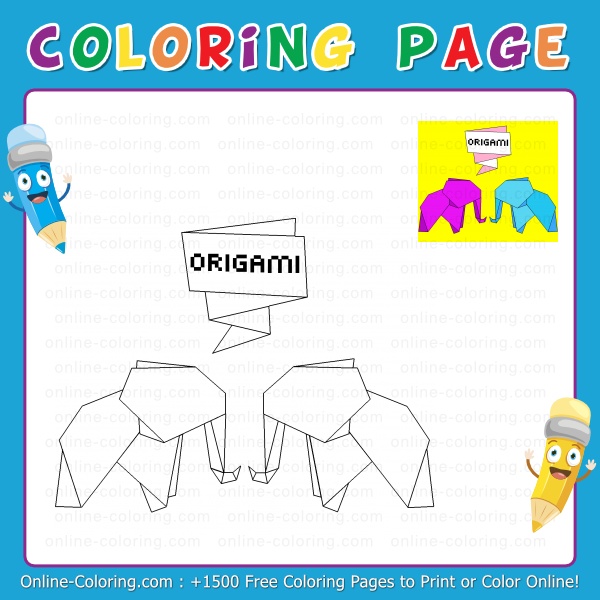 Origami elephants free online coloring page