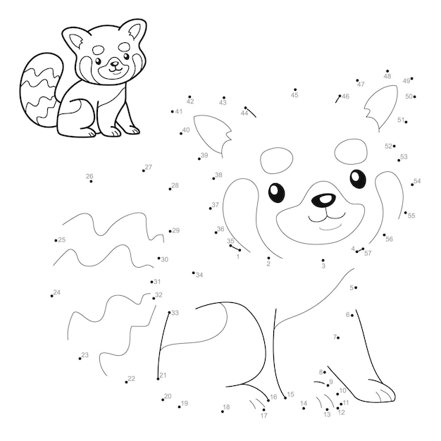 Premium vector dot to dot puzzle for children connect dots game red panda illustration