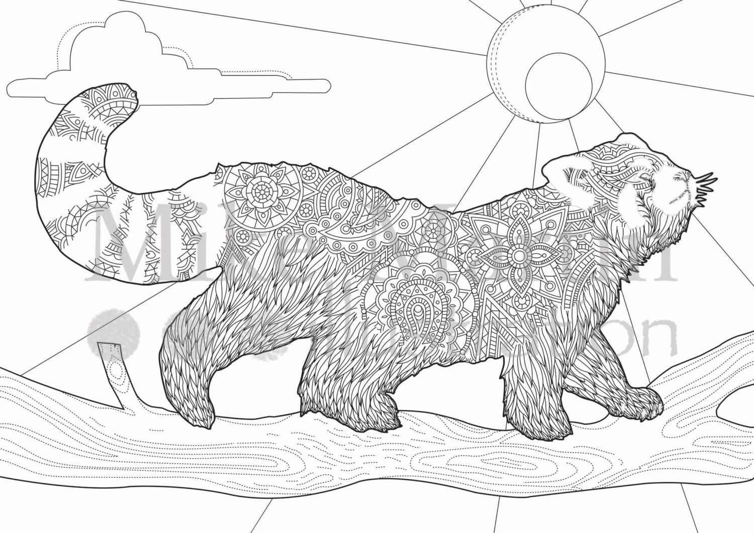 Printable red panda coloring page instant download adult coloring page