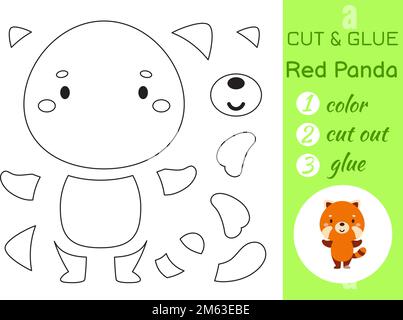 Cut and glue paper little red panda kids crafts activity page educational game for preschool children diy worksheet kids art game and activities j stock vector image art