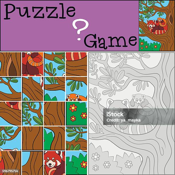 Education game puzzle mother red panda with baby stock illustration