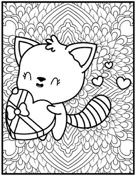 Red panda valentines day coloring pages mindfulness coloring sheets by qetsy