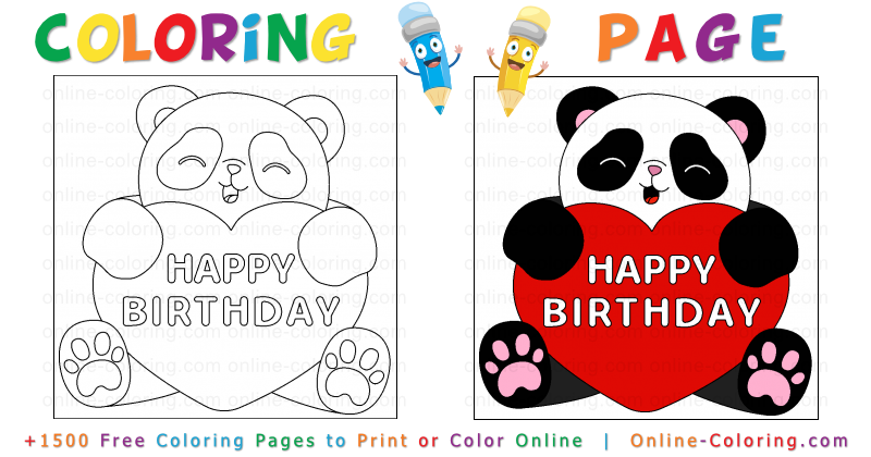 Cute panda wishing happy birthday free online coloring page