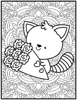 Red panda valentines day coloring pages mindfulness coloring sheets by qetsy