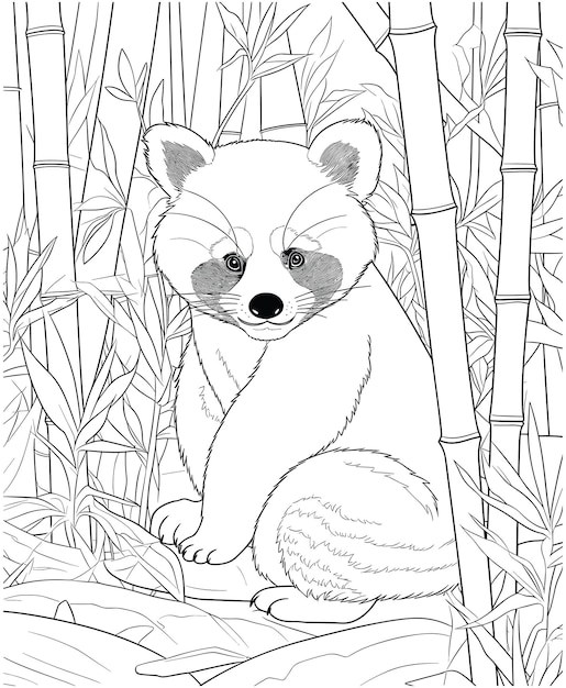 Premium vector red panda and bamboo coloring page