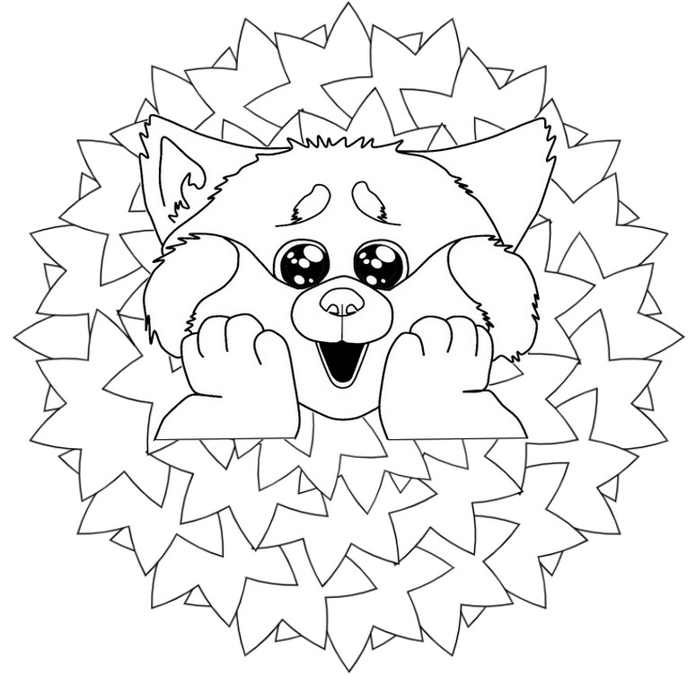 Coloring page turning red red panda