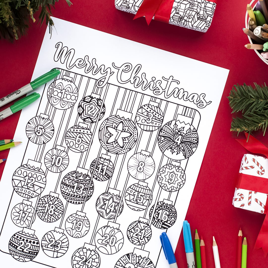 Christmas coloring advent calendar baubles