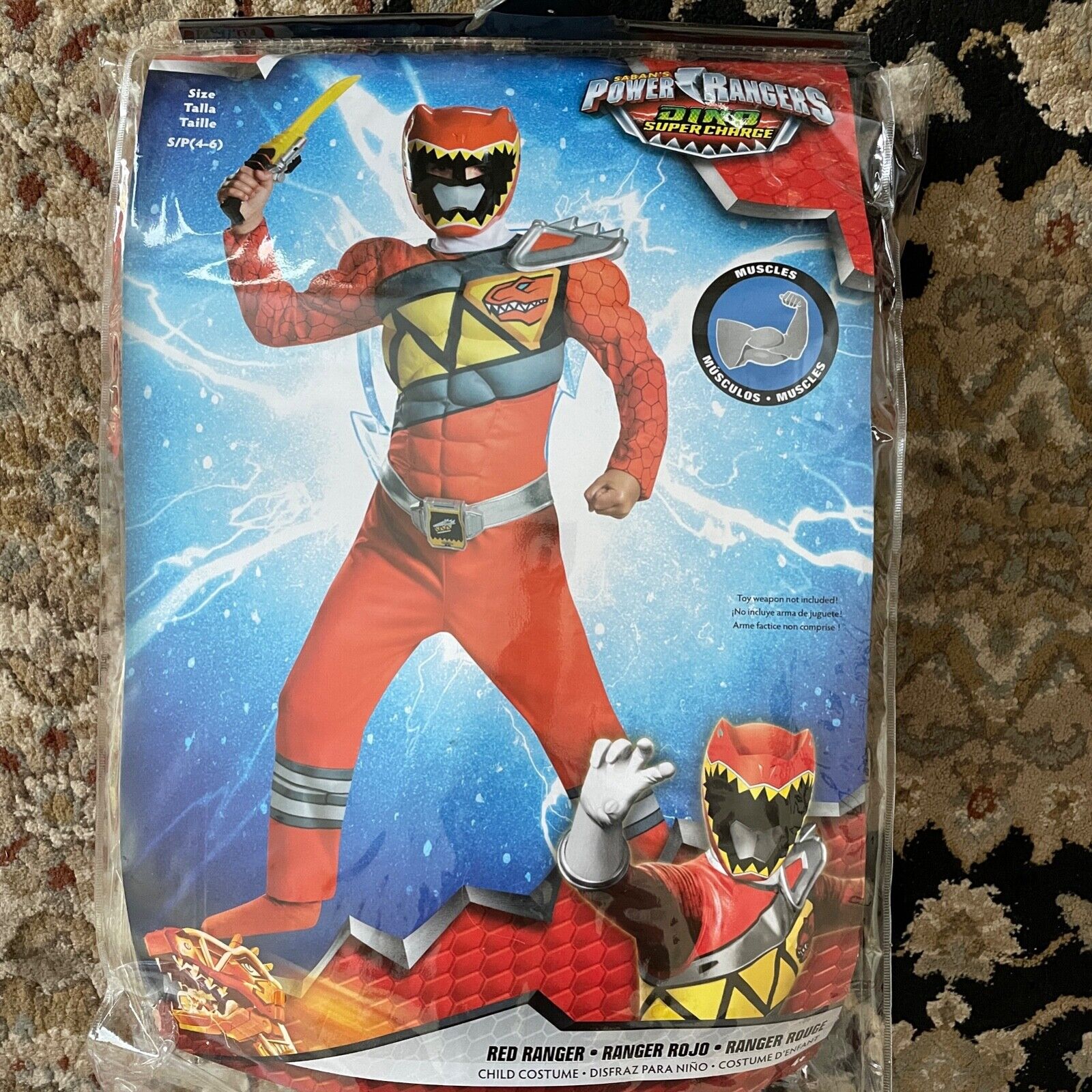 Boys red power rangers dino charge deluxe muscle costume size