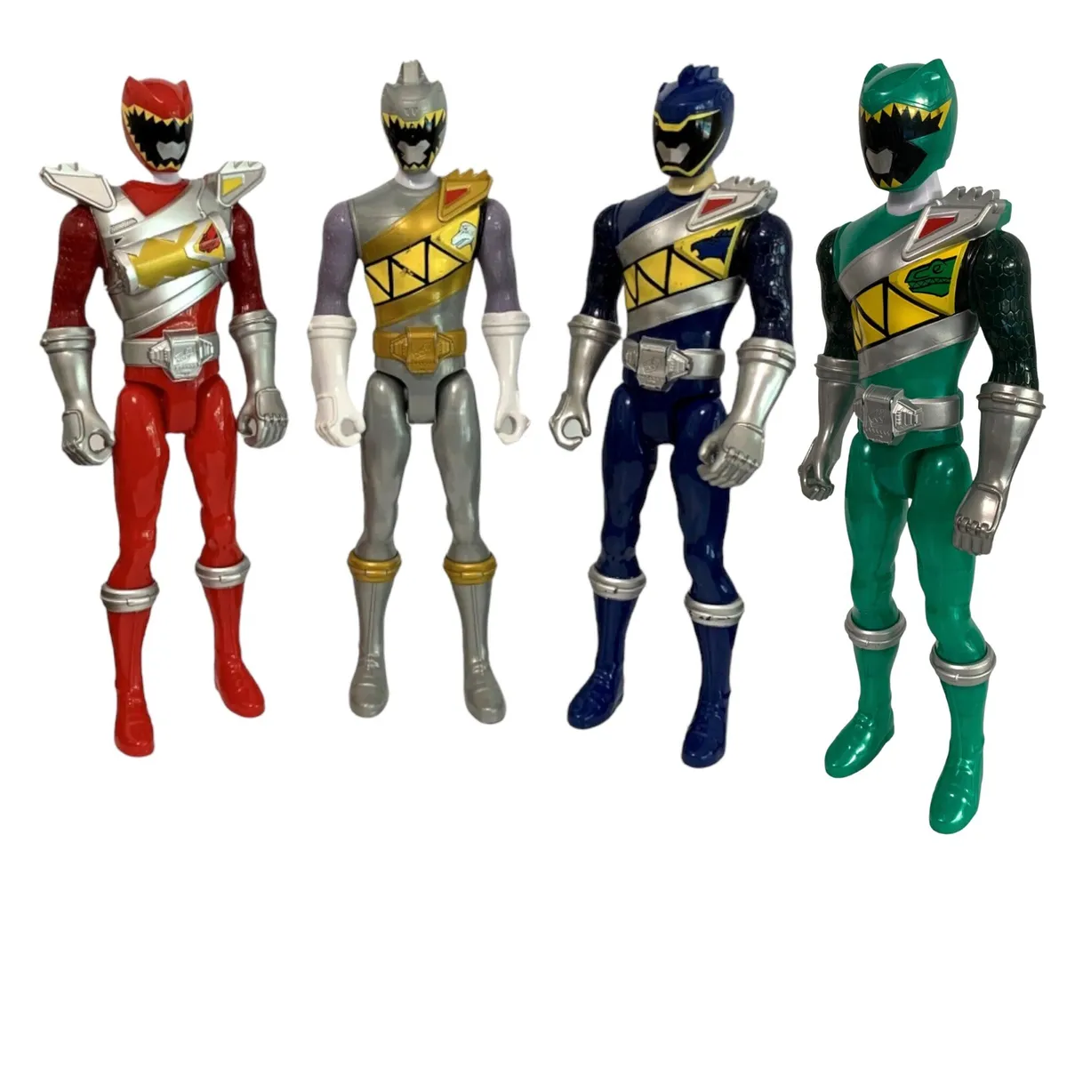 Bandai super charge dino power rangers figures red silver blue green ranger