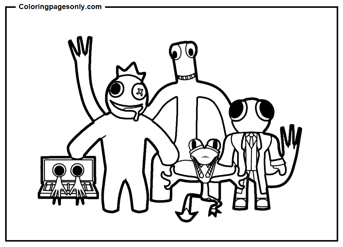 Red rainbow friends coloring pages