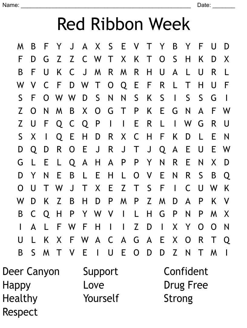 Red ribbon week word search
