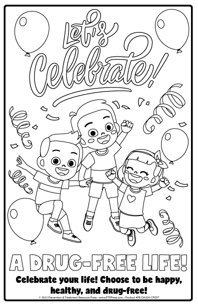 Red ribbon week coloring poster lets celebrate ptr press