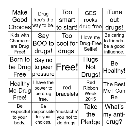 Red ribbon week bingo card