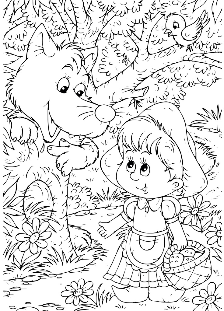 Little red riding hood coloring page i would use these for early arrivals additional party favors sprookjes roodkapje sprookjesboom