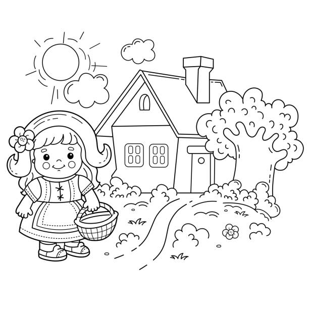 Little red riding hood coloring pages stock illustrations royalty