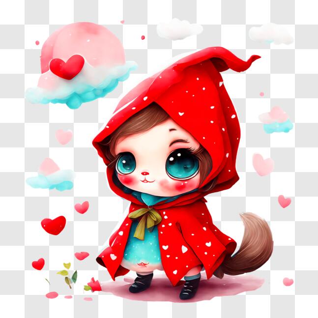 Download cute little girl with hearts in red riding hood png online