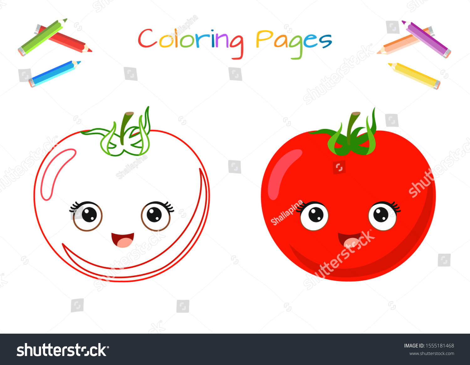 Funny red tomato kawaii face coloring stock vector royalty free