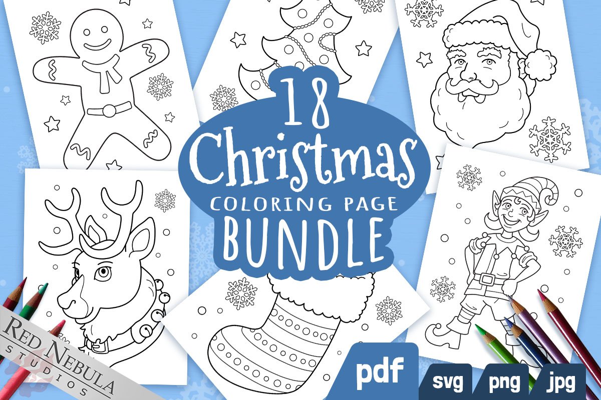 Christmas coloring page bundle printable pages for kids