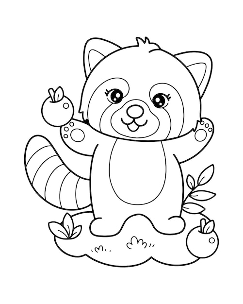 Premium vector cute red panda coloring page illustration