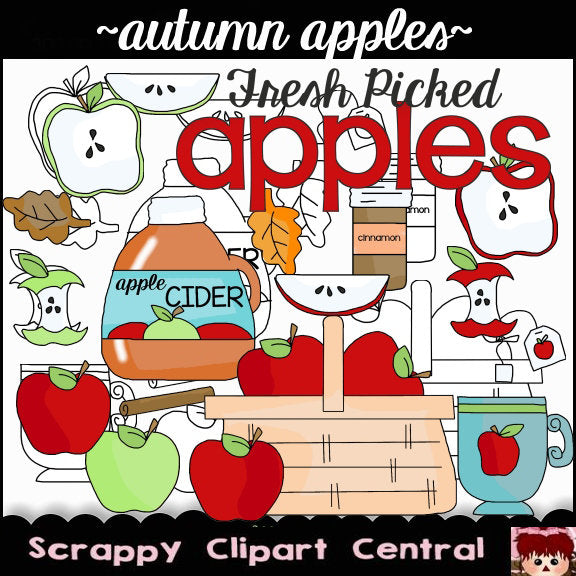 Autumn apples digital clipart digi stamps