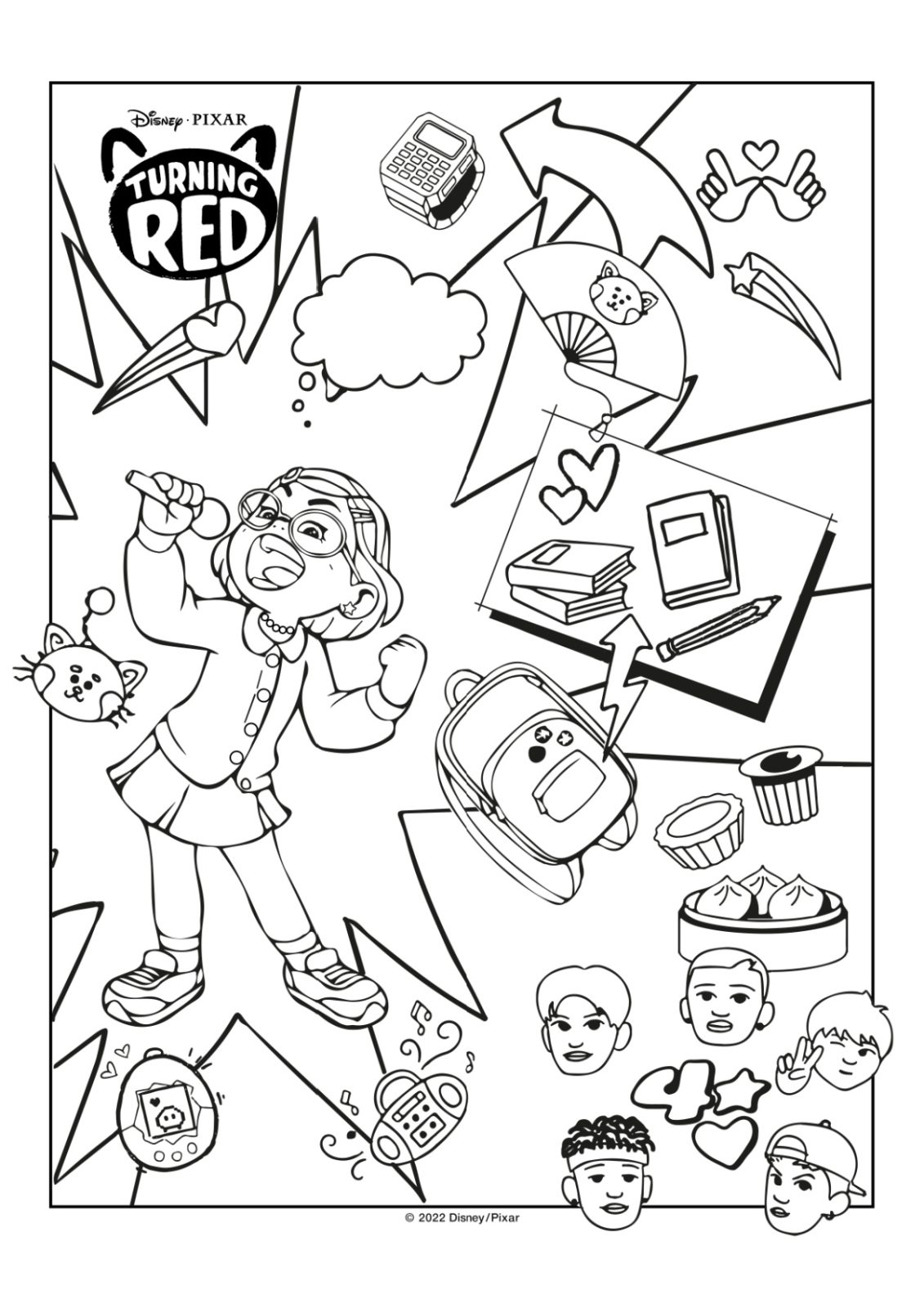 Free printable turning red coloring page collage