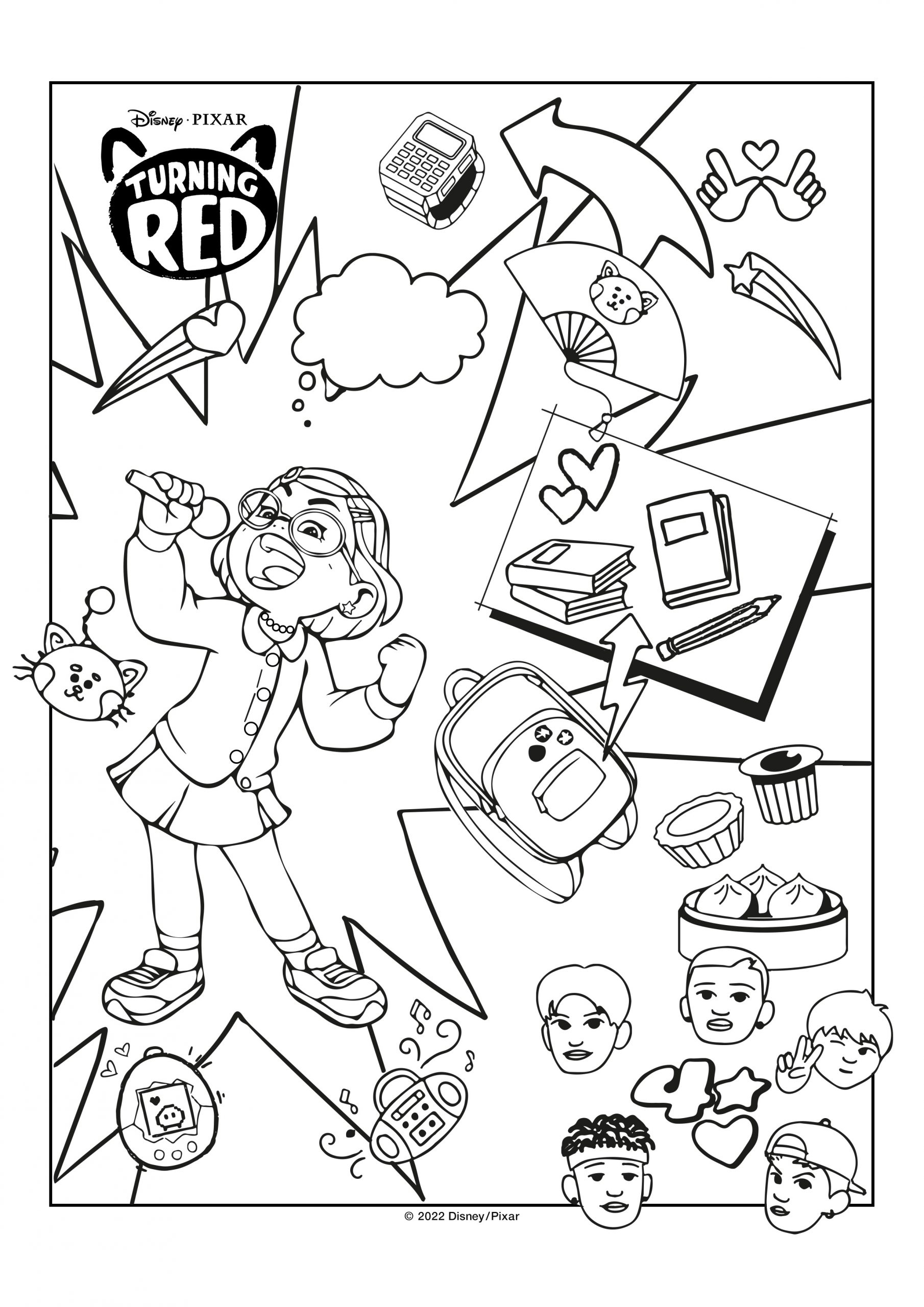 Printable pixar turning red coloring pages activity sheets free