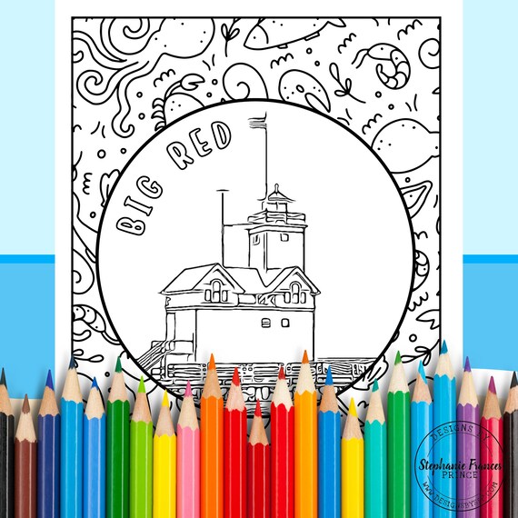 Big red coloring page lighthouse coloring page holland coloring page lake michigan coloring sheet beach coloring sheet digital download