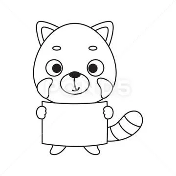 Coloring page cute little red panda holds paper sheet coloring book for ki clip art