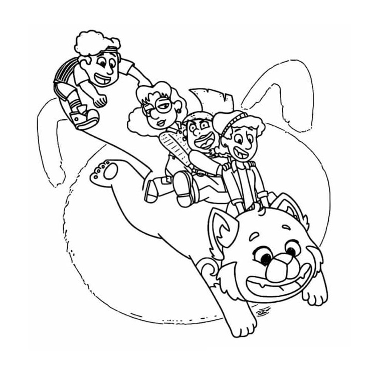 Cute turning red characters coloring page