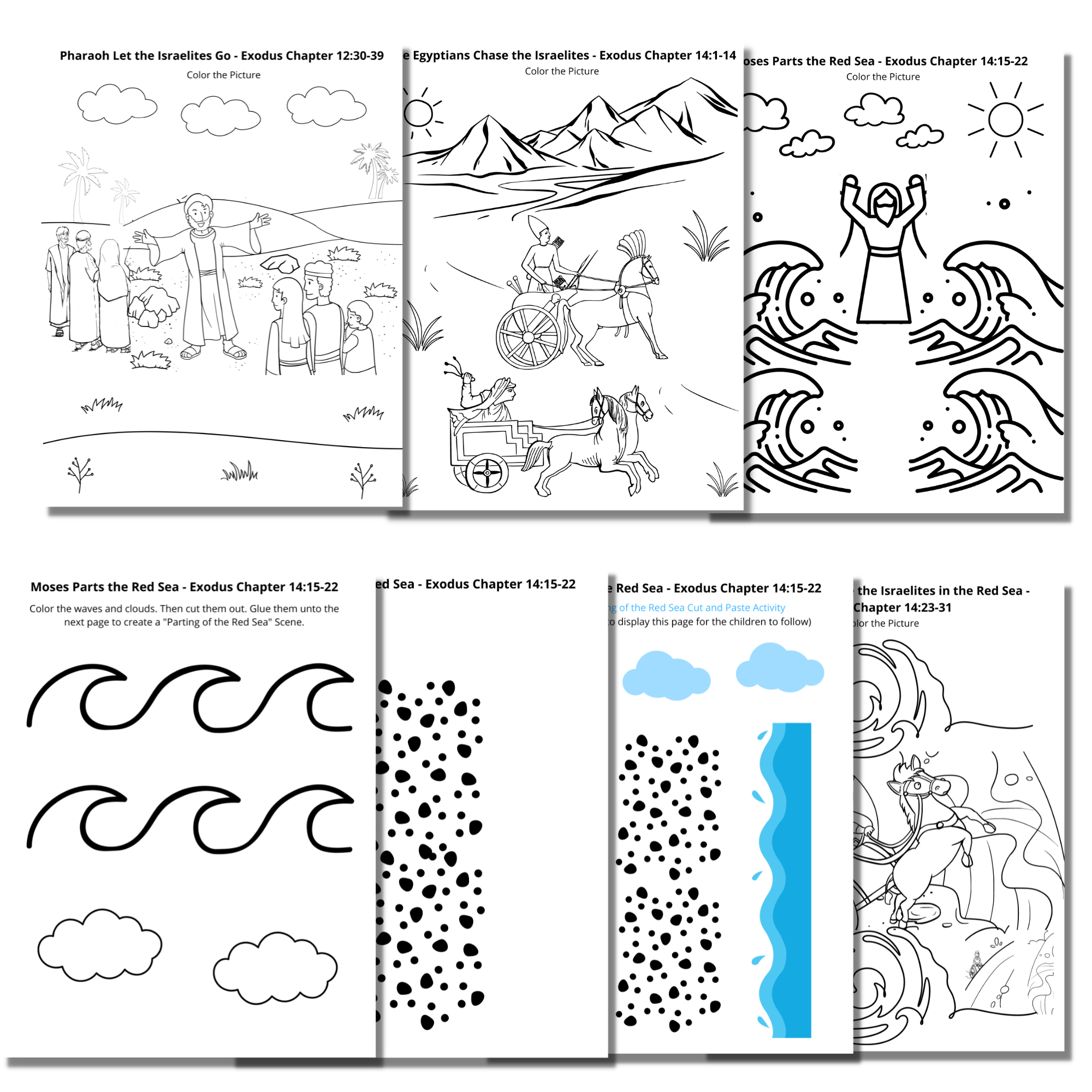 Crossing the red sea coloring activity pages for kids â at home with zan printables