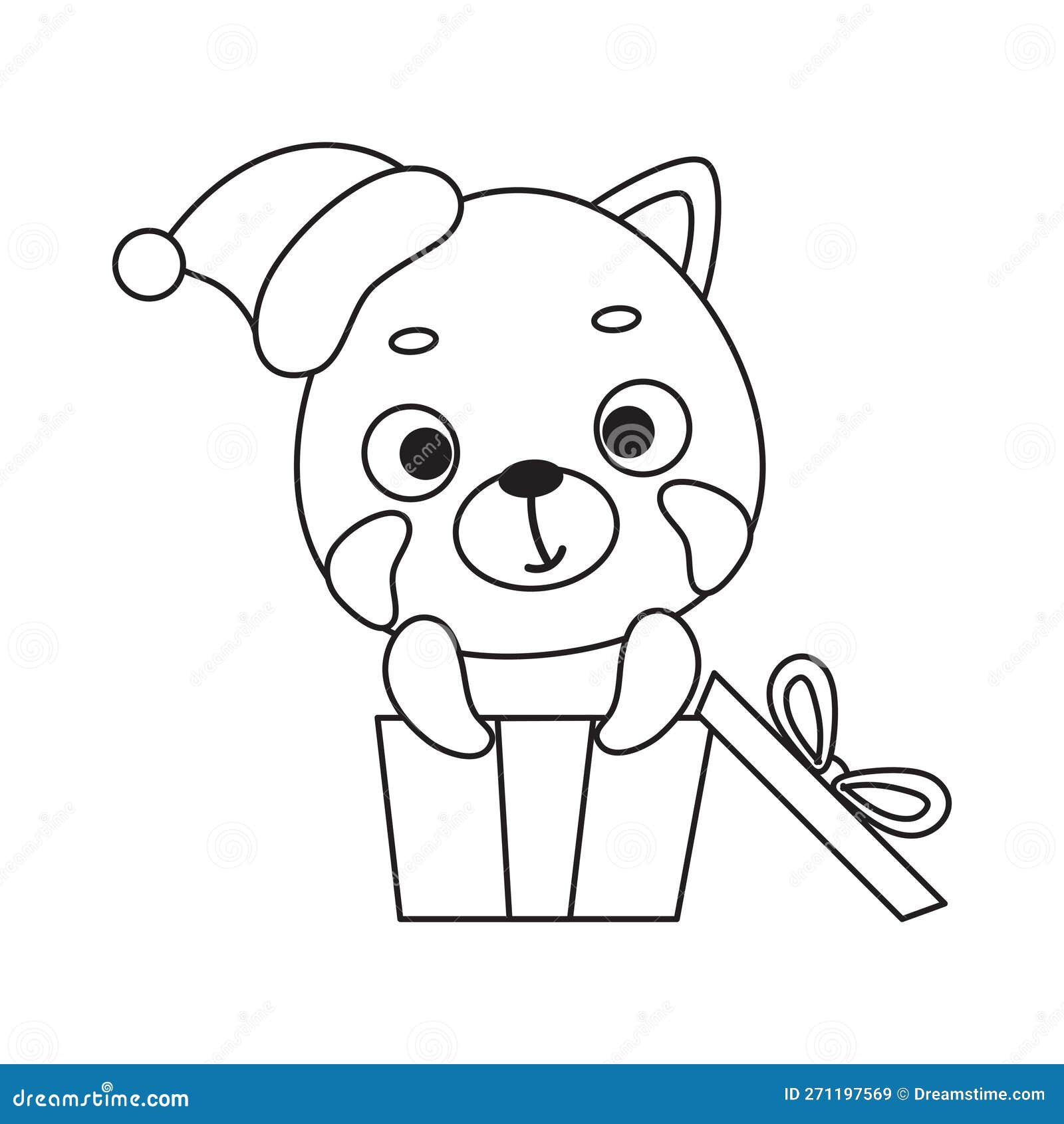 Coloring page cute little red panda sitting in gift box coloring book for kids stock vector