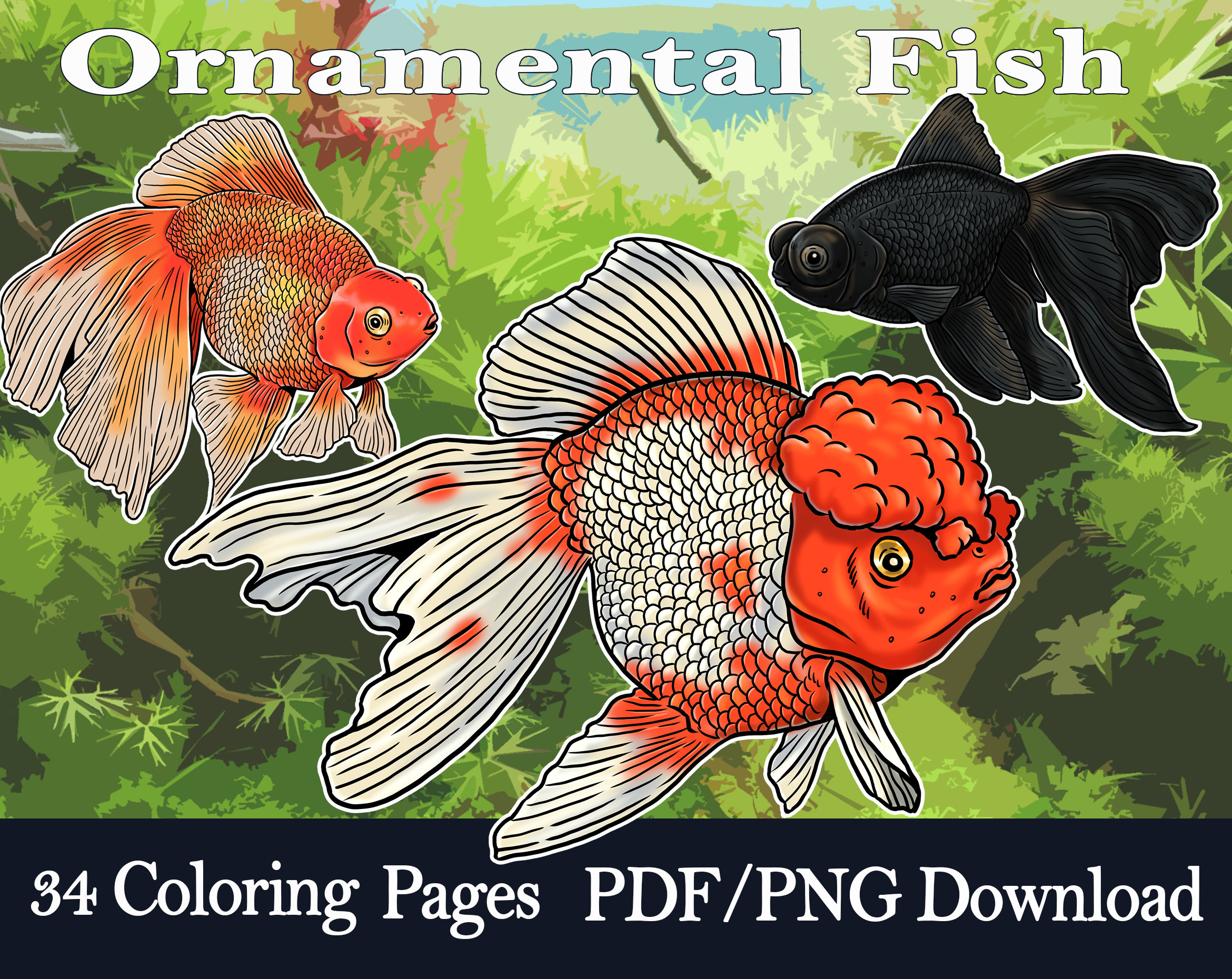 Ornamental fish for kids and adults coloring pages with freshwater fish to color in