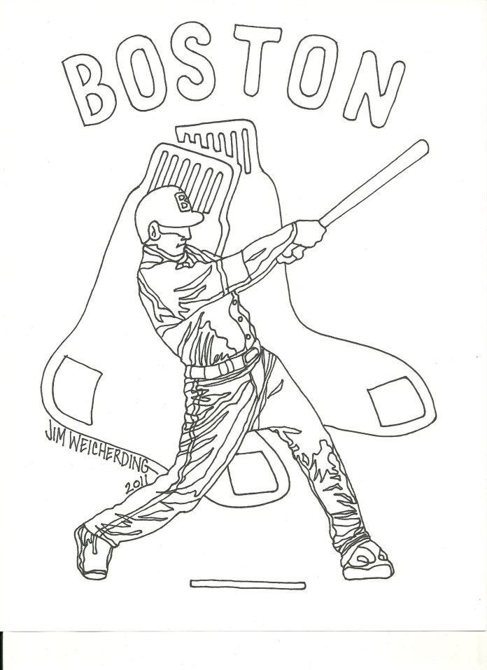 Coloring cartoon celebrates opening day for boston red sox