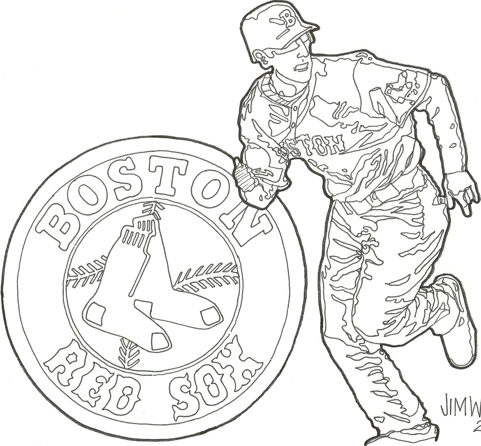 Coloring cartoon celebrates opening day for boston red sox