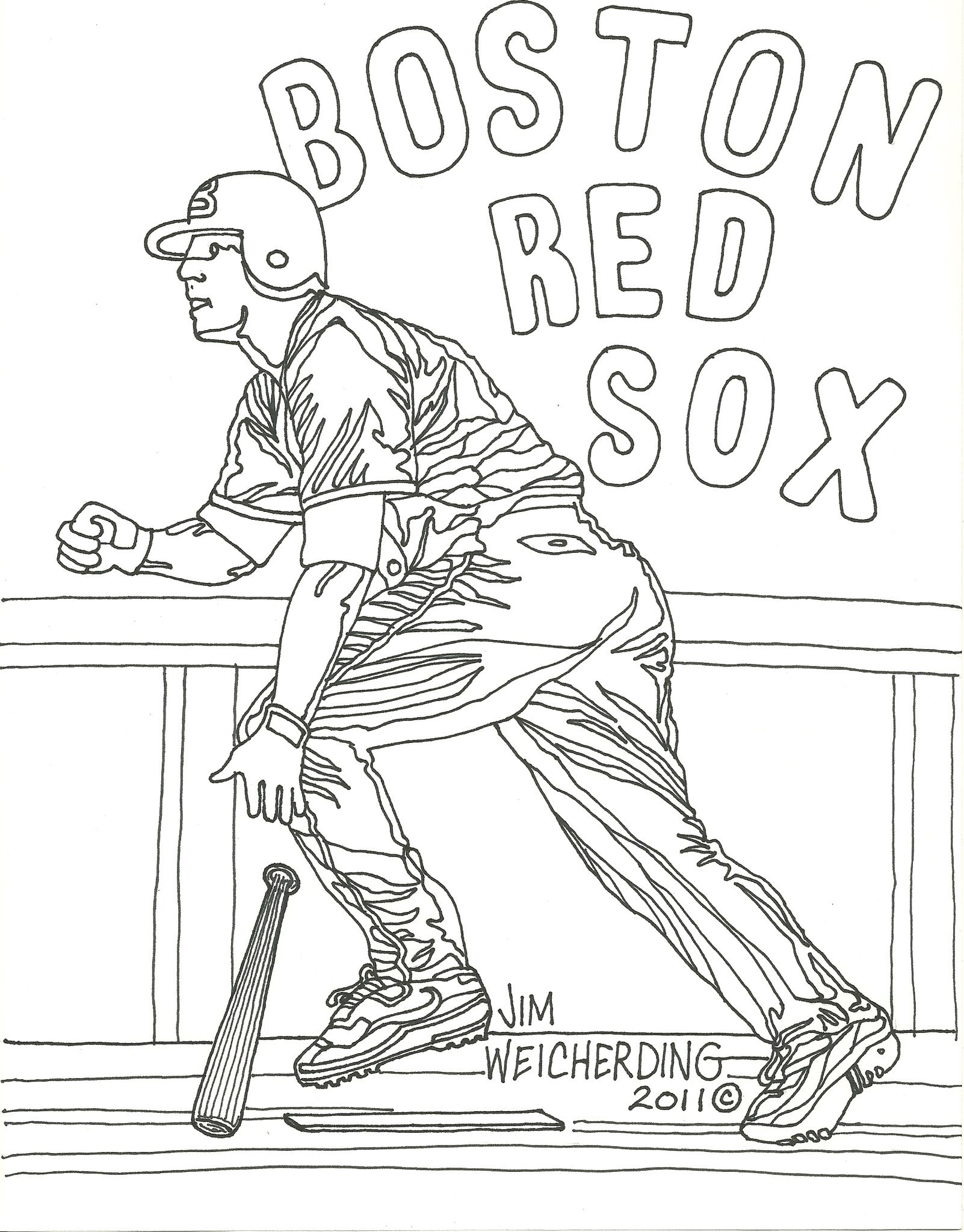 Coloring cartoon celebrates opening day for boston red sox