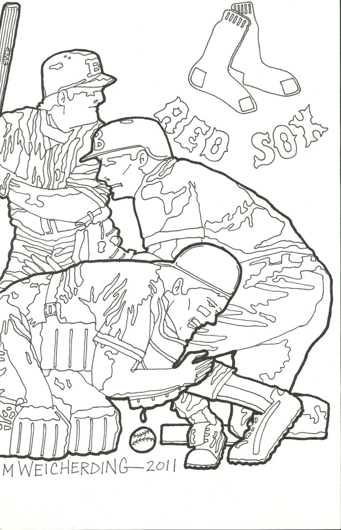 Coloring cartoon celebrates opening day for boston red sox