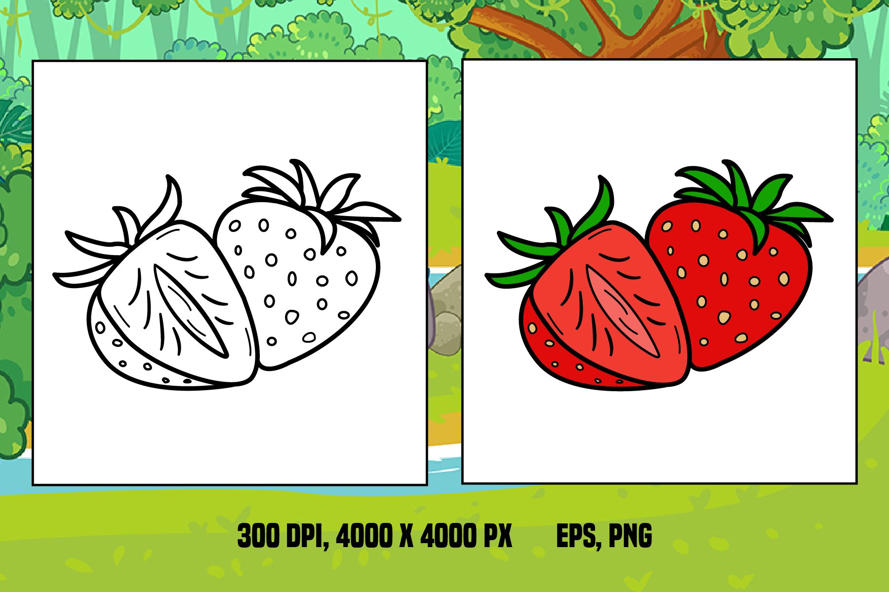 Ripe strawberry for coloring page