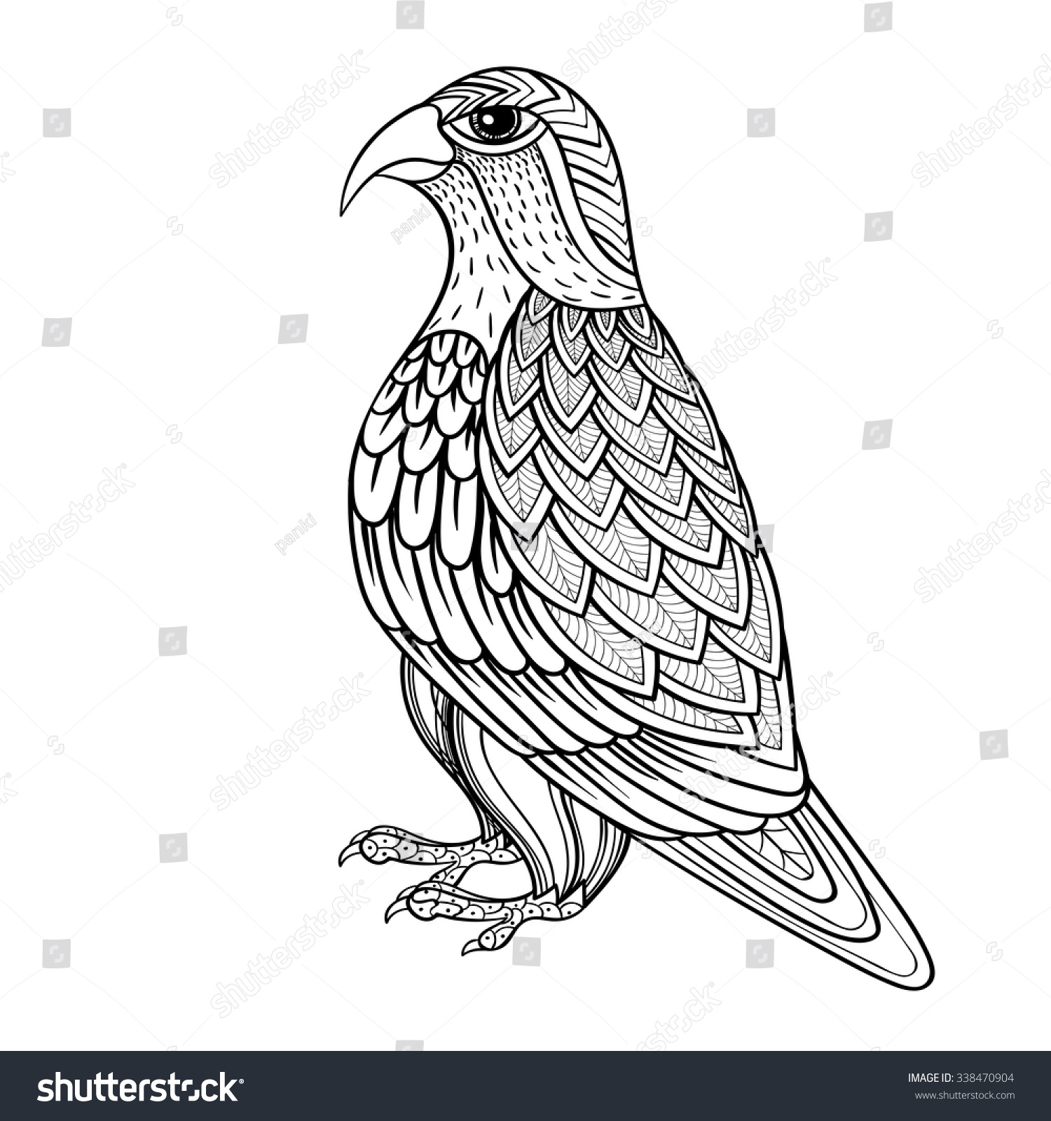 Hakuun zentangle vector falcon bird hawk prey liittyvã vektorikuva rojaltivapaa