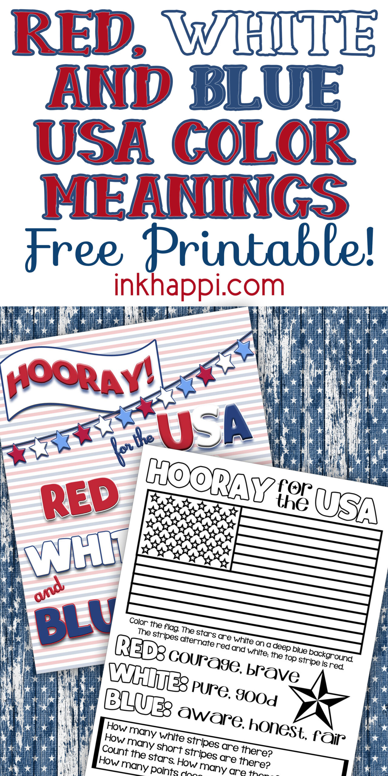 Red white blue usa colors meaning free printables