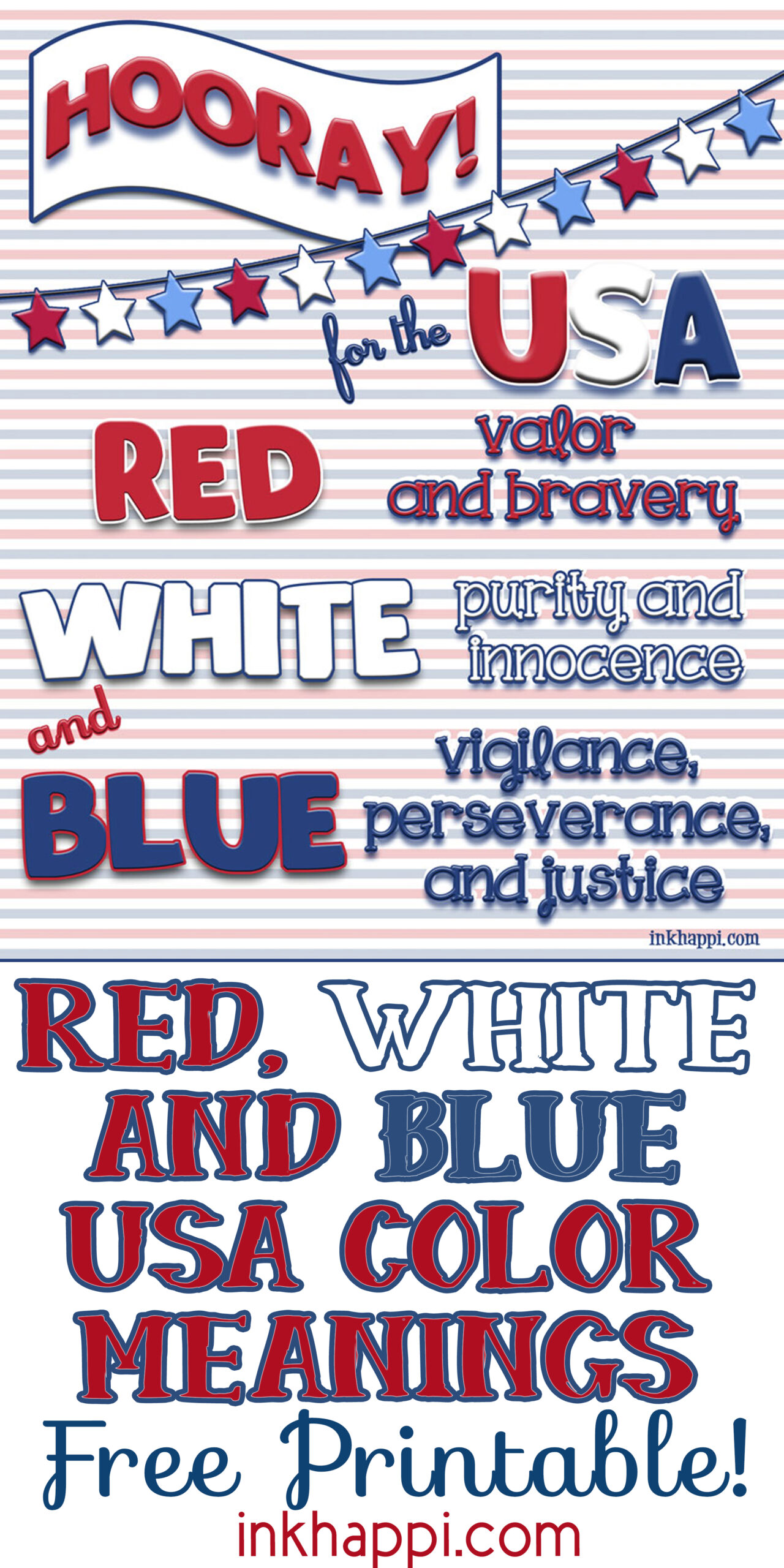 Red white blue usa colors meaning free printables