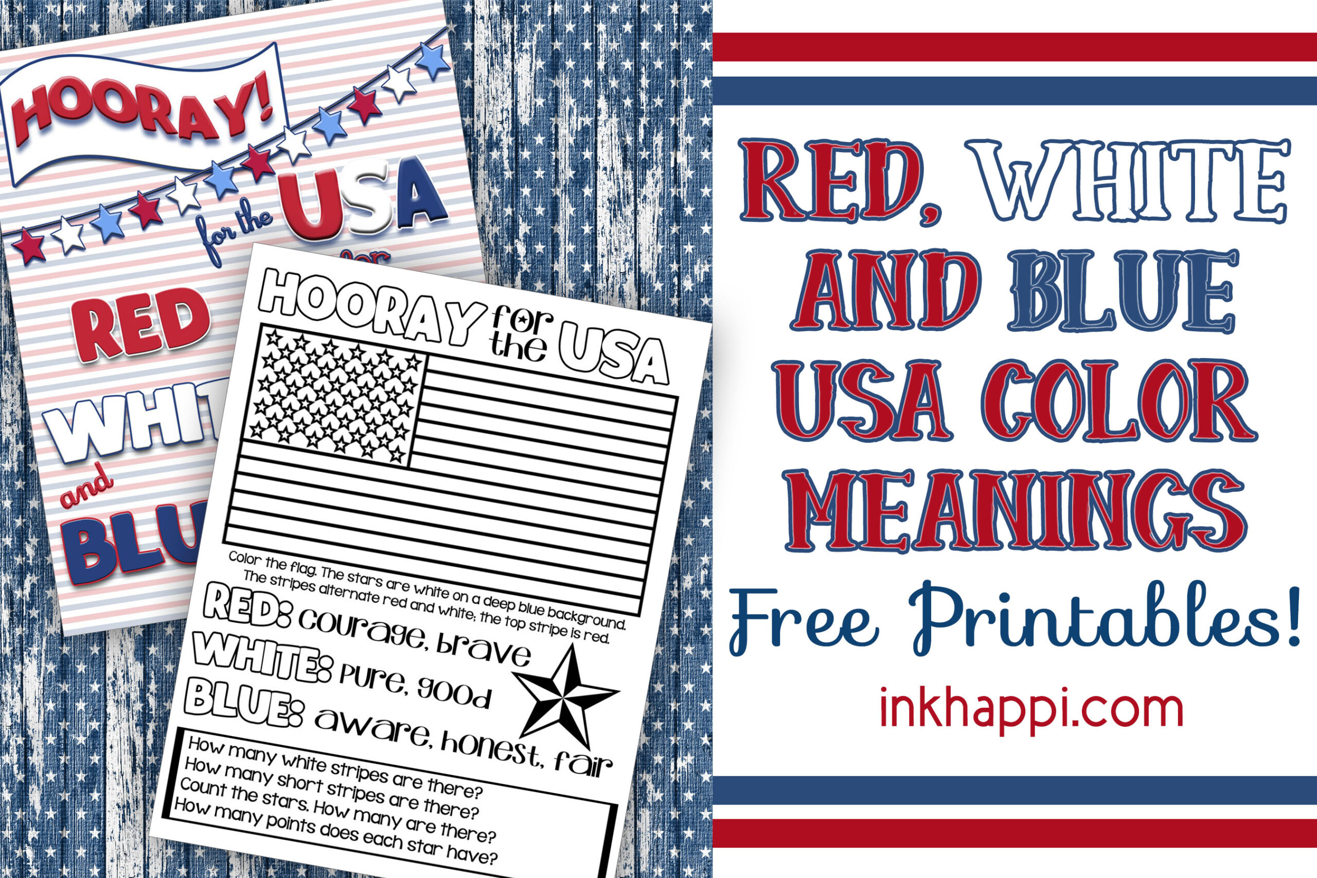 Red white blue usa colors meaning free printables