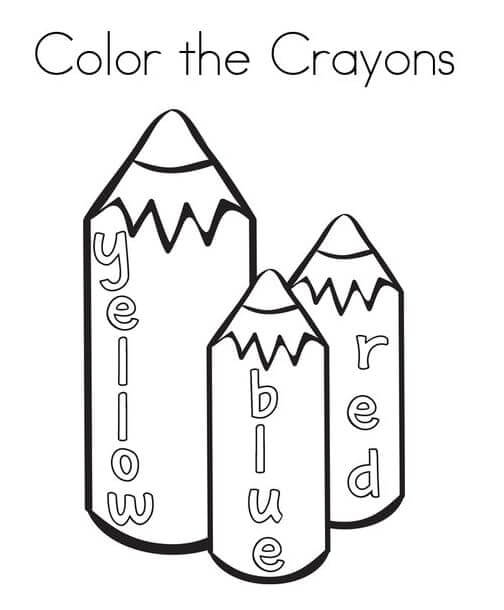 Yellow blue and red crayons coloring page