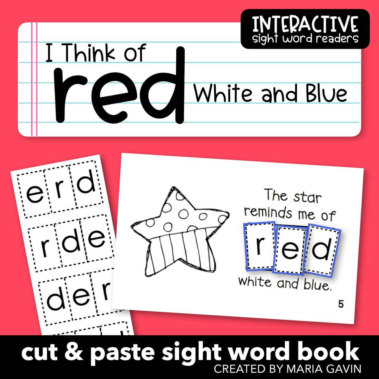 Patriotic color word emergent reader i think of red white and blue book