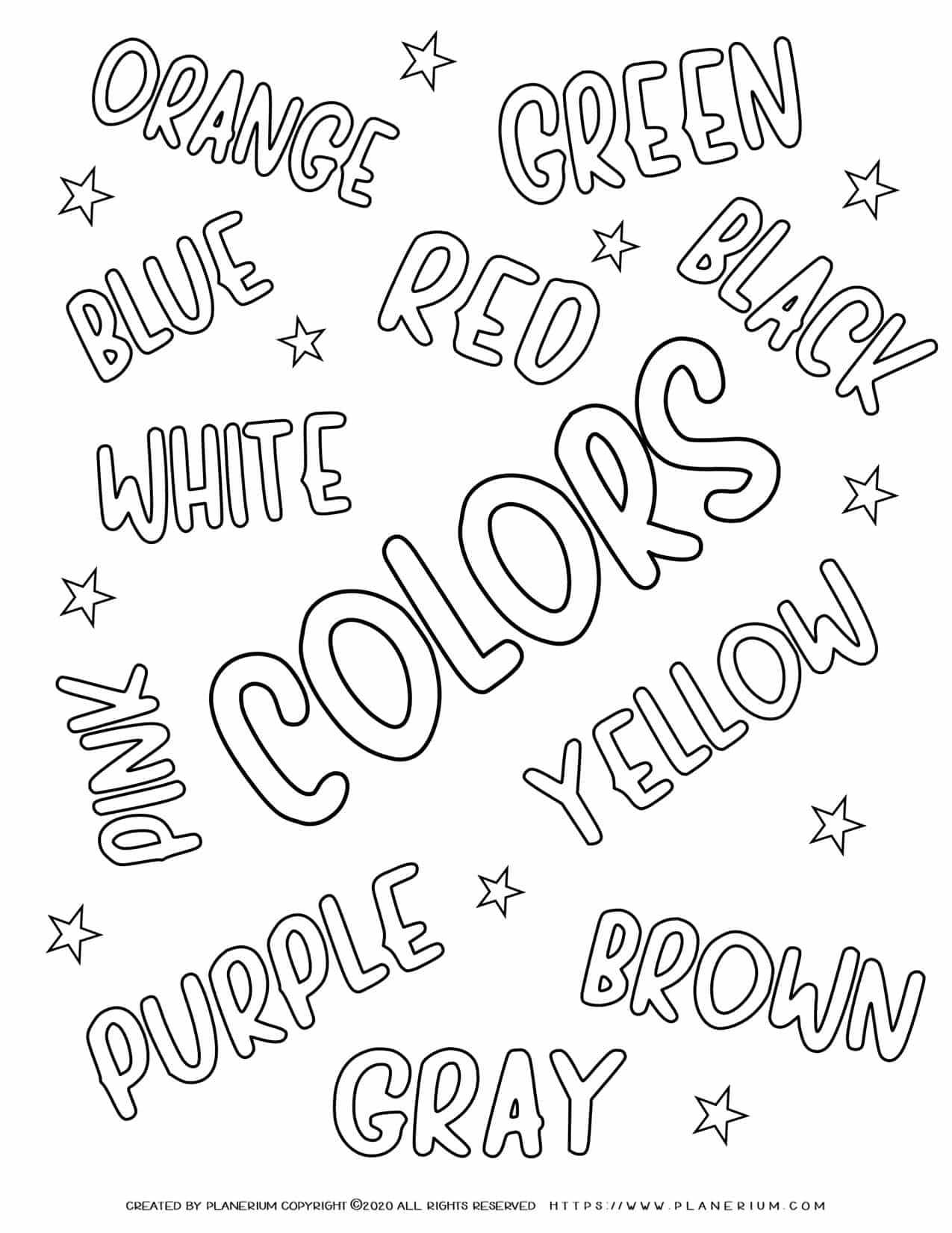 Colors names coloring page