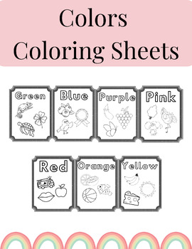 Colors coloring sheets red orange yellow green blue purple pink